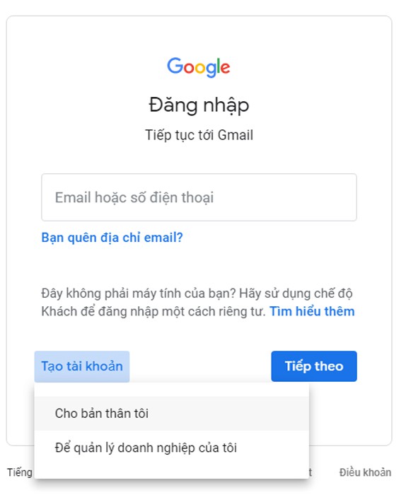 Cách tạo Gmail trên máy tính – Bước 1