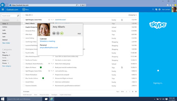 Outlook tích hợp với Skype giúp bạn có thể trò chuyện qua Skype