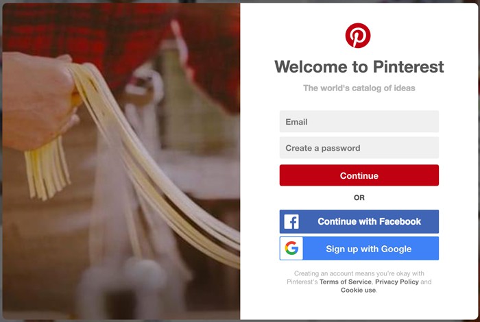 Tạo tài khoản Pinterest miễn phí bằng email, tài khoản Facebook hoặc Google