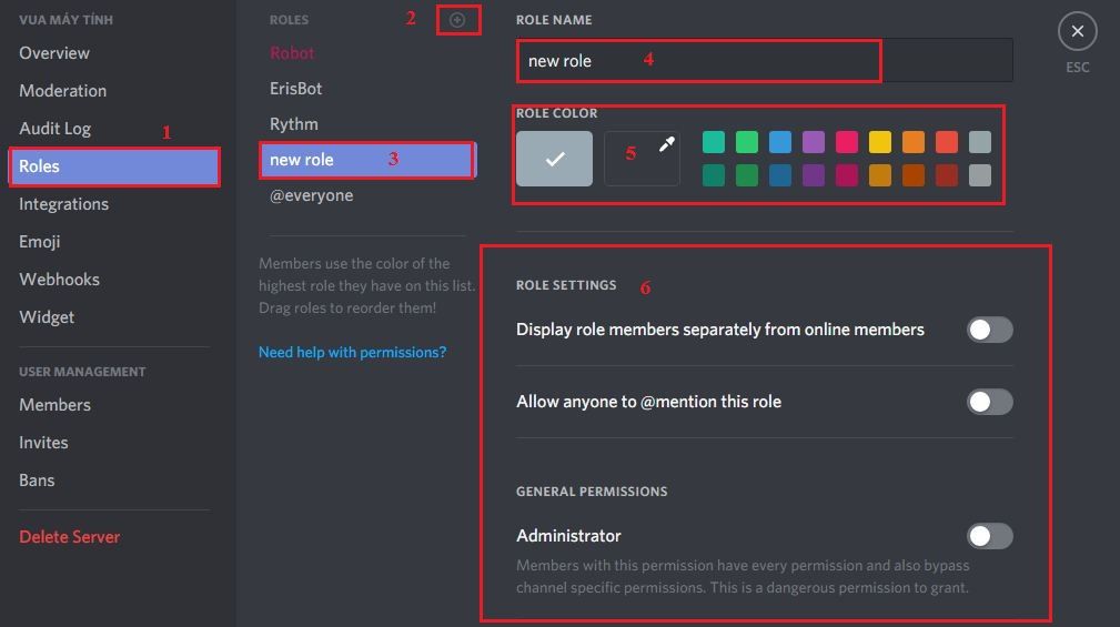 Discord cho phép chúng ta tạo nhiều vai trò khác nhau