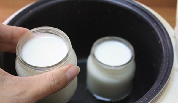 Bước 3:  Sau khi sữa đã nguội, bạn chuẩn bị hũ thủy tinh và cho sữa vào