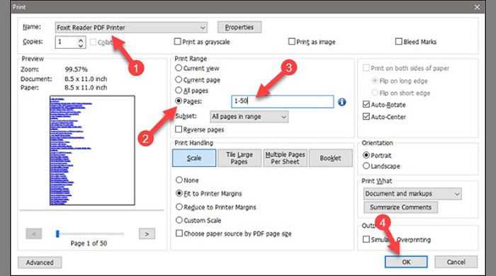 Chọn tên máy in là Foxit Reader PDF Printer