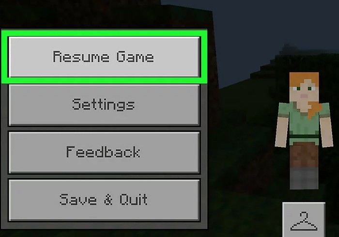 Chọn x và sau đó chọn Resume Game để tiếp tục trò chơi.