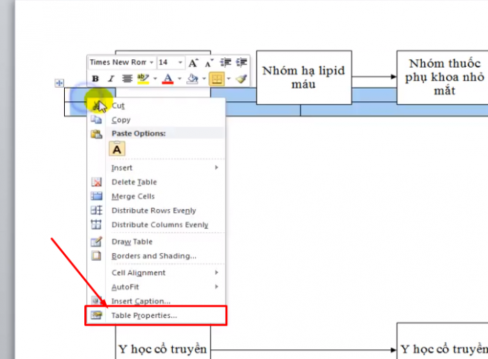 Click vào ô Table và click chuột phải chọn Table properties > chọn Around > chọn Positioning