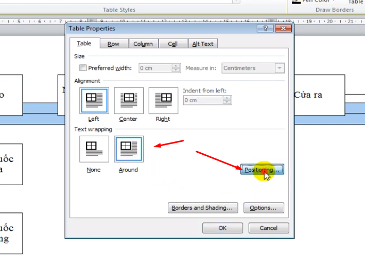 Tab Positioning hiện lên bạn tùy chỉnh như mình và bấm OK.