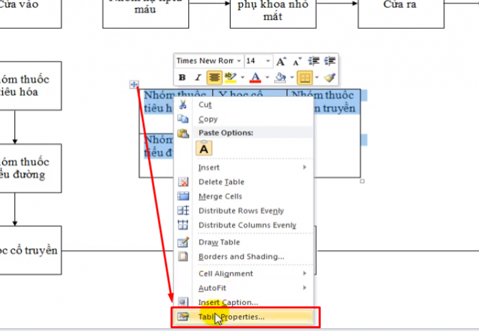 Khi viết các tên trong ô Table xong bạn chọn vào dấu cộng và click chuột phải chọn Table properties > 