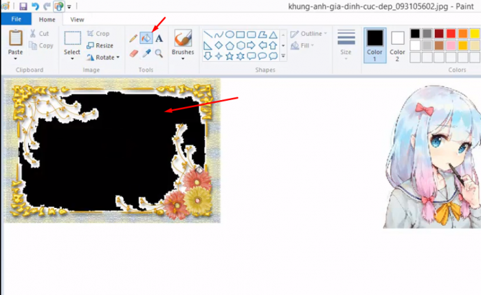 Tô đen vào khung bằng thùng sơn như hình dưới