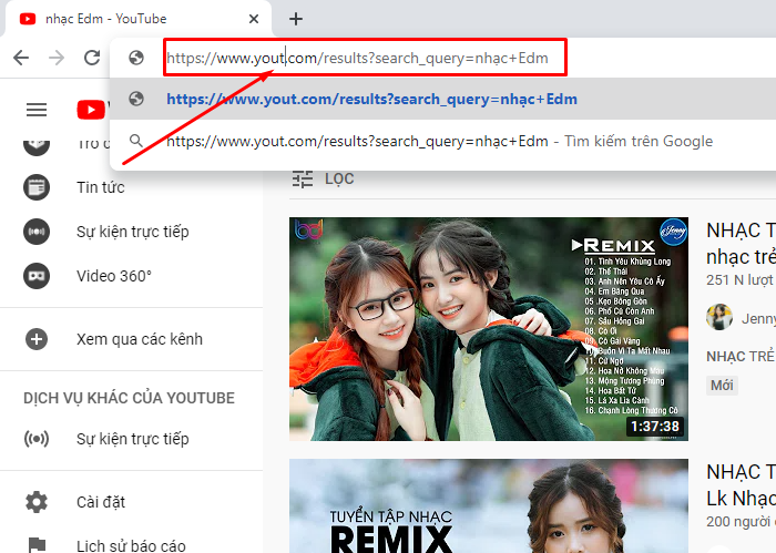 Bạn bấm vào thanh tìm kiếm và xóa chứ Youtube.com/ thành Yout.com/.